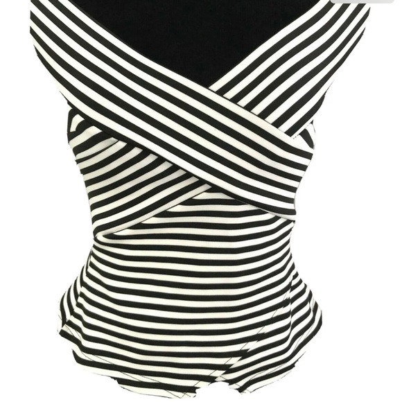 Dream House Top Off Shoulder Black White Stripe Size 8 - Picture 3 of 6